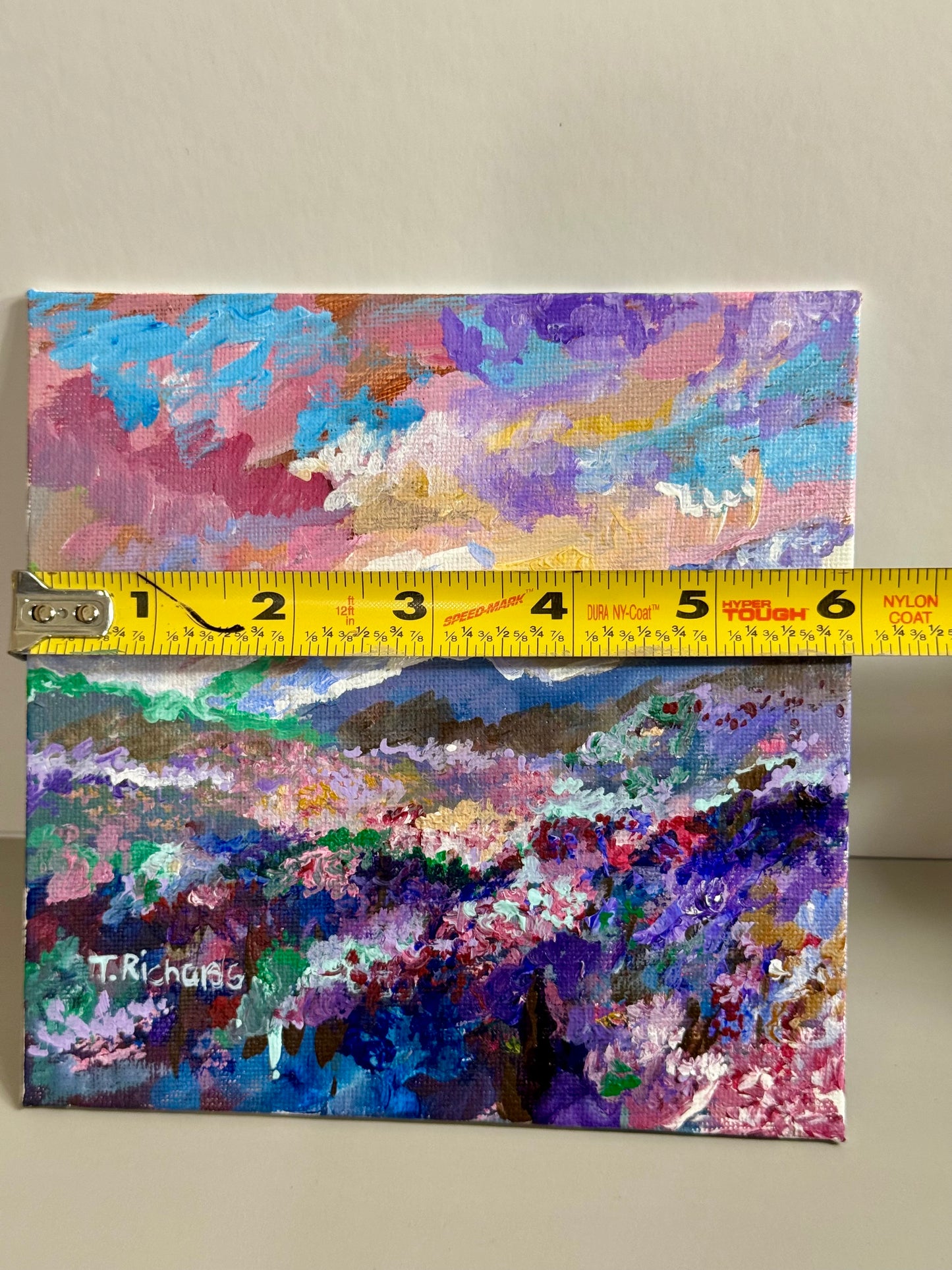 Meadow Acrylic Painting 6x6, Original Art Landscape, Sunset Field Nature Artwork
