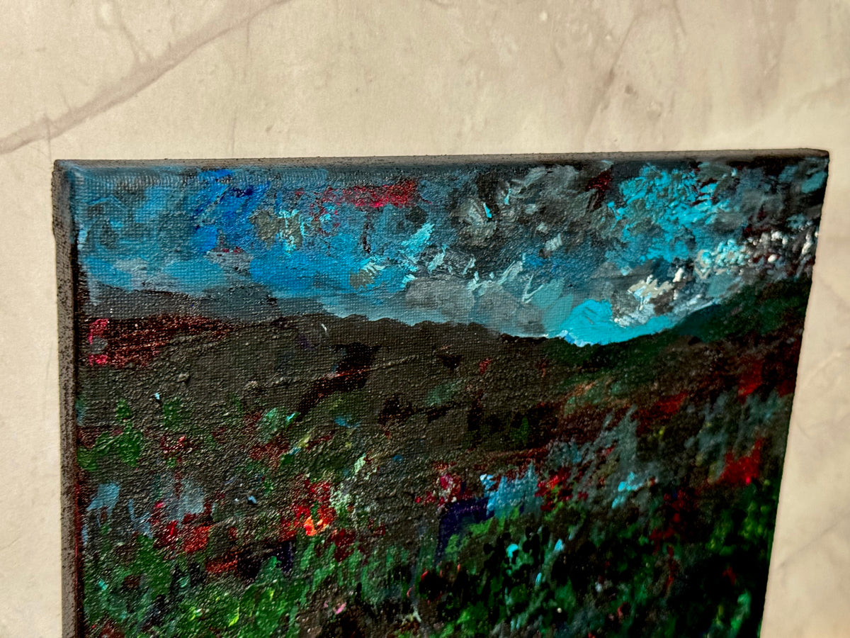 Blue Hour Acrylic Painting 8x10", Original Art Wildflower Night Field Landscape