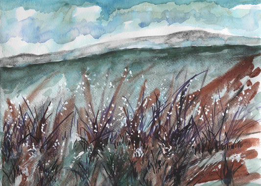 Wildflower Field Watercolor Painting 9x12" Original Art, Landscape Artwork