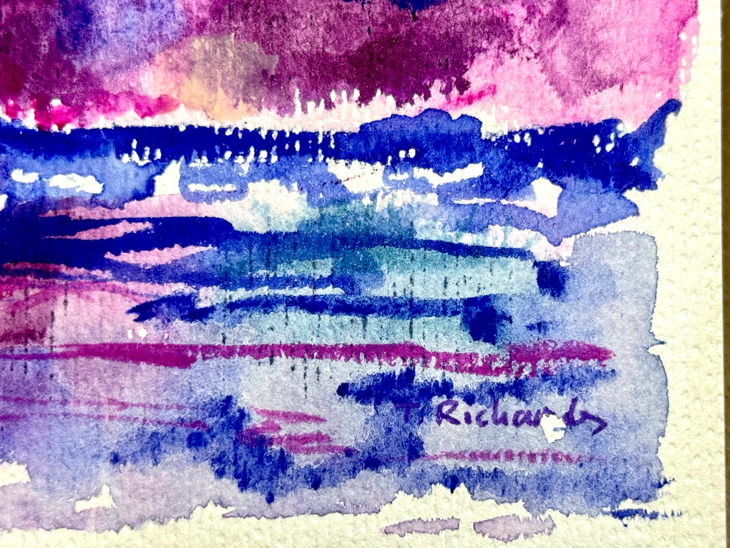 Purple Seascape Original Art, Ocean Painting, Abstract Artwork, Gouache on Paper 4x6"