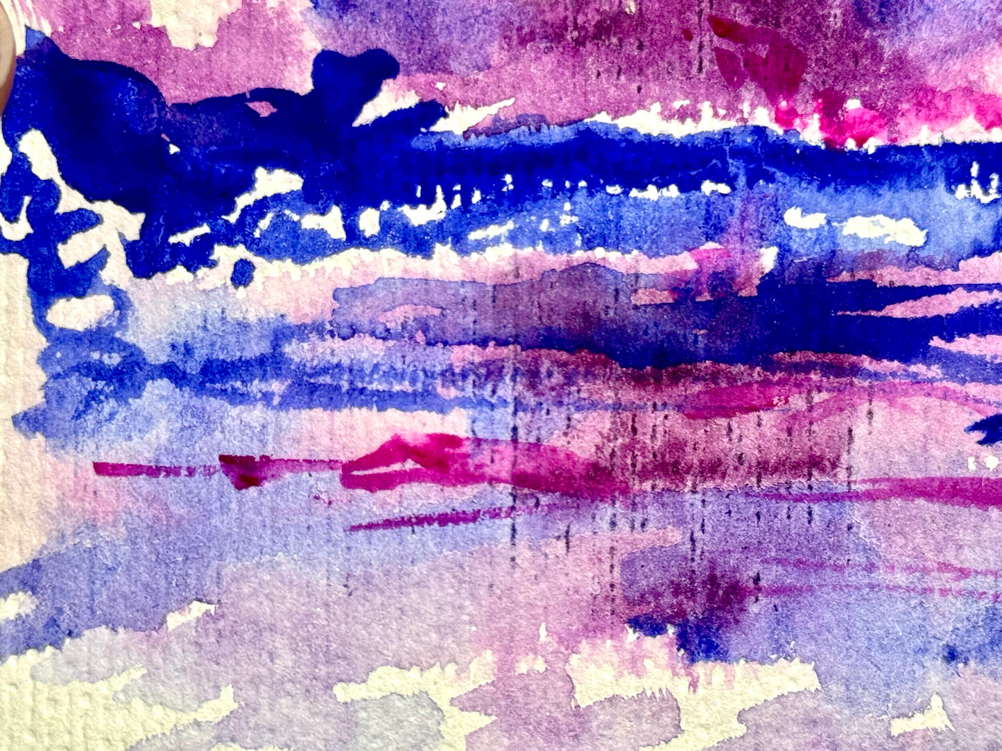 Purple Seascape Original Art, Ocean Painting, Abstract Artwork, Gouache on Paper 4x6"