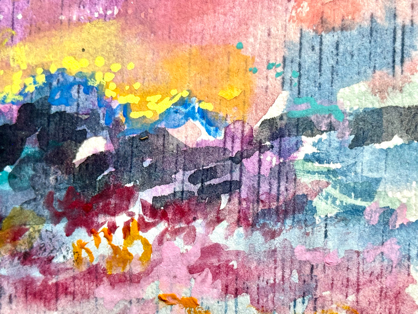 Sunset Seascape Painting, Mountain Original Art, Ocean Artwork, Abstract Landscape 4x6"