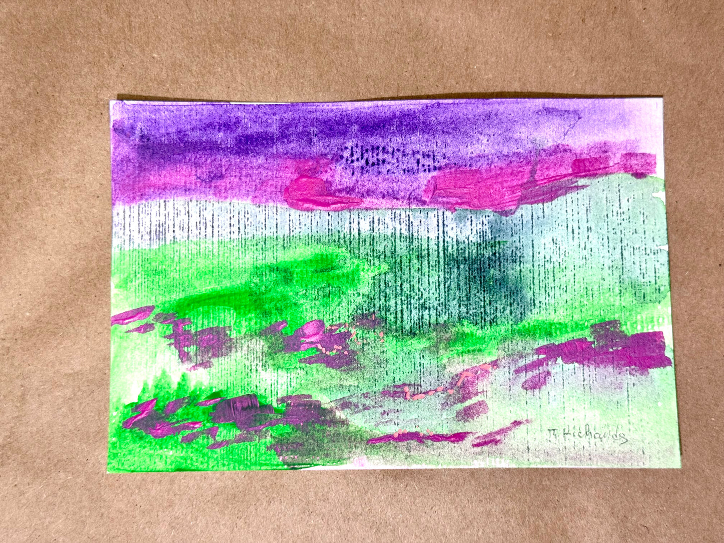 Abstract Landscape Original Art Acrylic Painting on Paper, Modern Nature Artwork 4x6"
