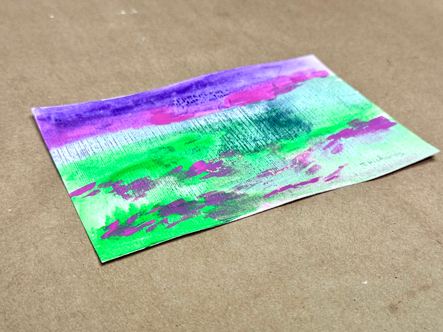 Abstract Landscape Original Art Acrylic Painting on Paper, Modern Nature Artwork 4x6"