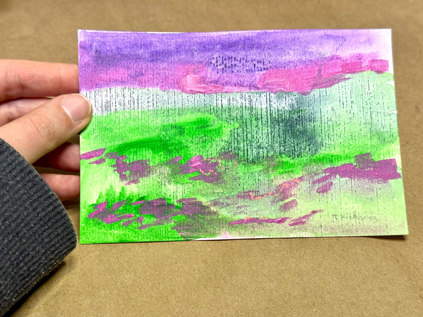 Abstract Landscape Original Art Acrylic Painting on Paper, Modern Nature Artwork 4x6"