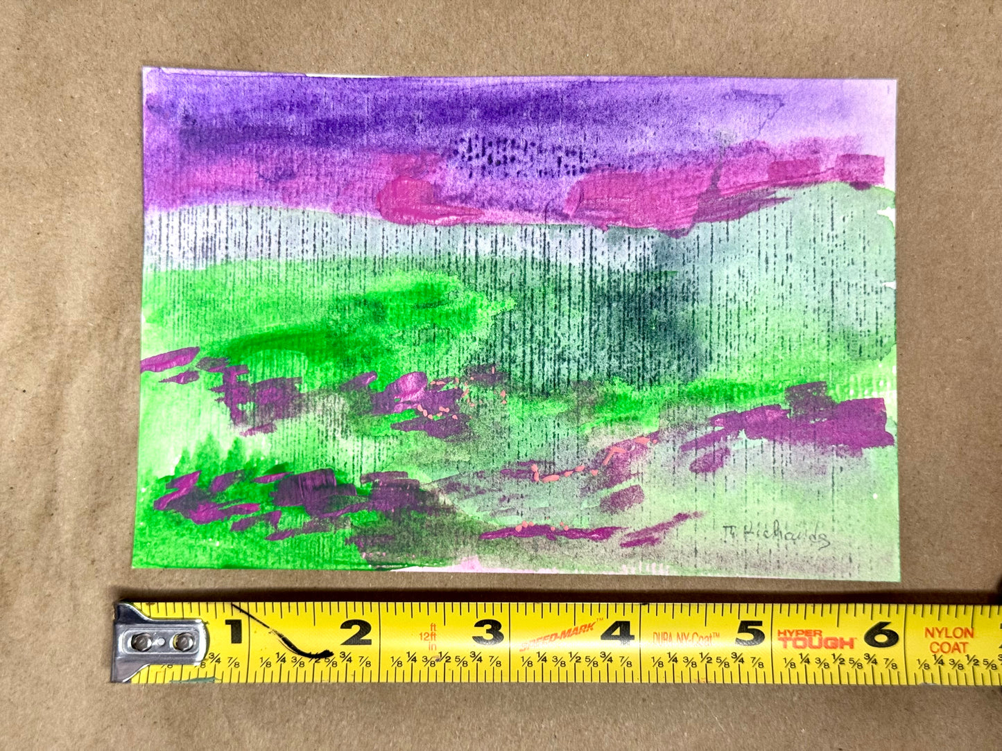 Abstract Landscape Original Art Acrylic Painting on Paper, Modern Nature Artwork 4x6"
