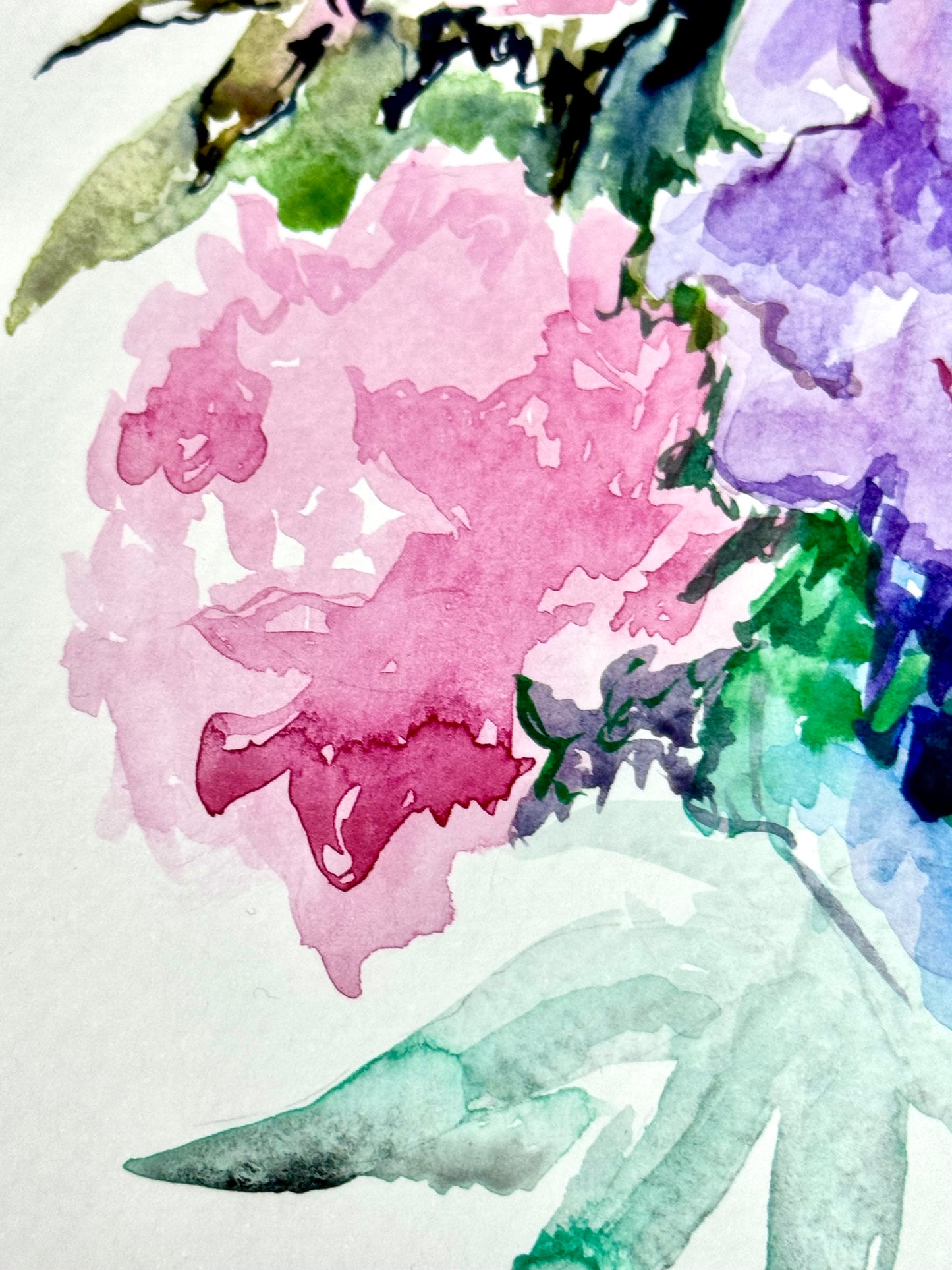 Pink and Purple Peonies Watercolor Painting, Original Floral Art, Peony Flower 8x10"