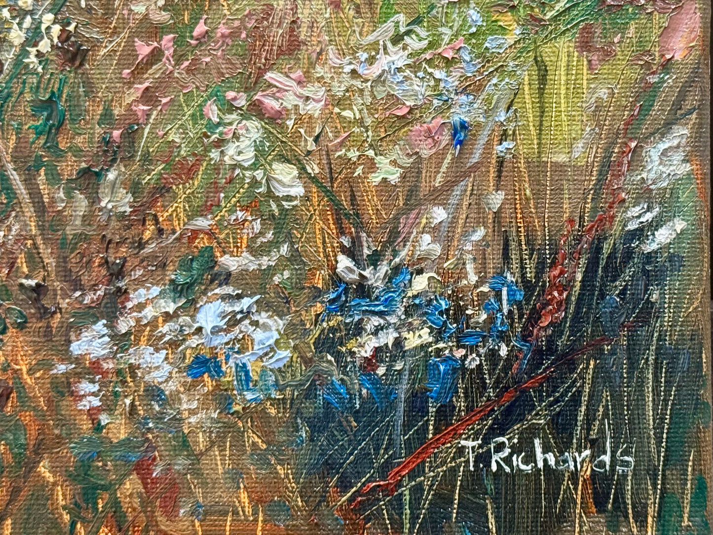 Mountain Flowers Original Art 9x12" Wildflower Field Landscape, Oil Painting Moody Floral Meadow Artwork, Handmade Wall Art Nature
