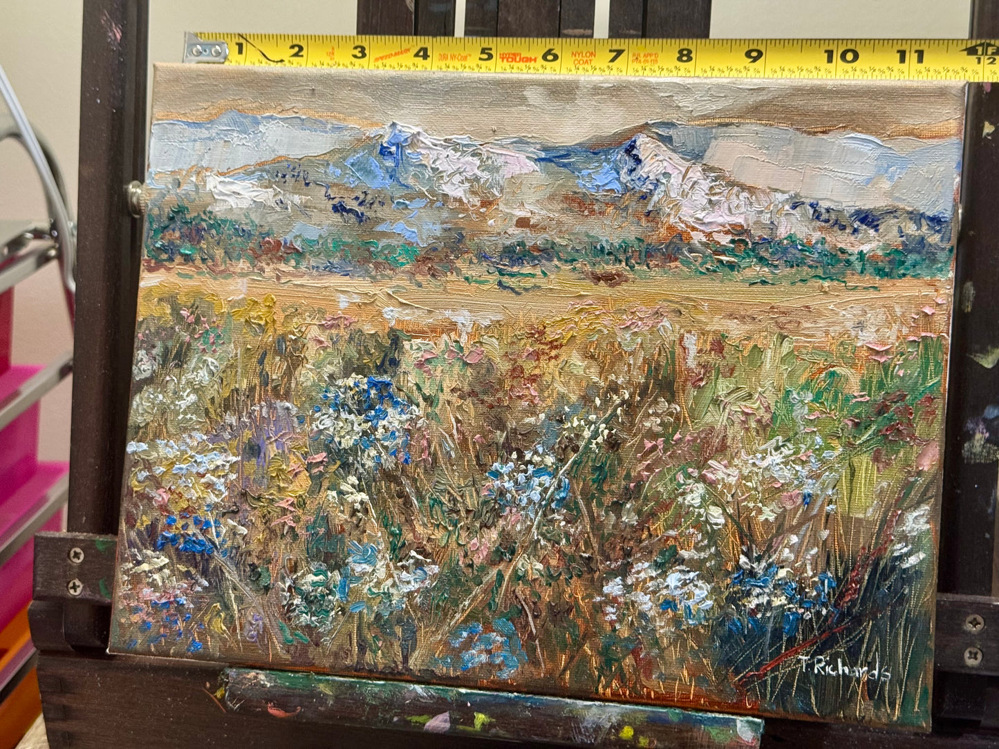 Mountain Flowers Original Art 9x12" Wildflower Field Landscape, Oil Painting Moody Floral Meadow Artwork, Handmade Wall Art Nature