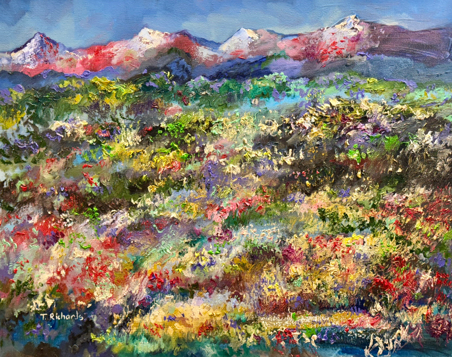 Mountain Meadow Original Art Oil Painting 16x20", Wildflower Field Landscape, Floral Nature Wall Art on Canvas
