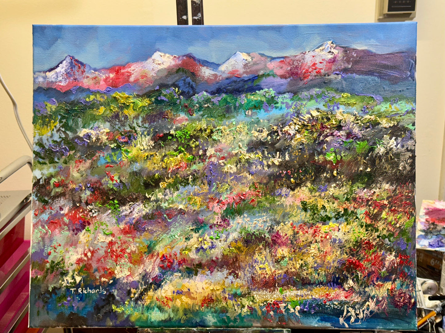 Mountain Meadow Original Art Oil Painting 16x20", Wildflower Field Landscape, Floral Nature Wall Art on Canvas