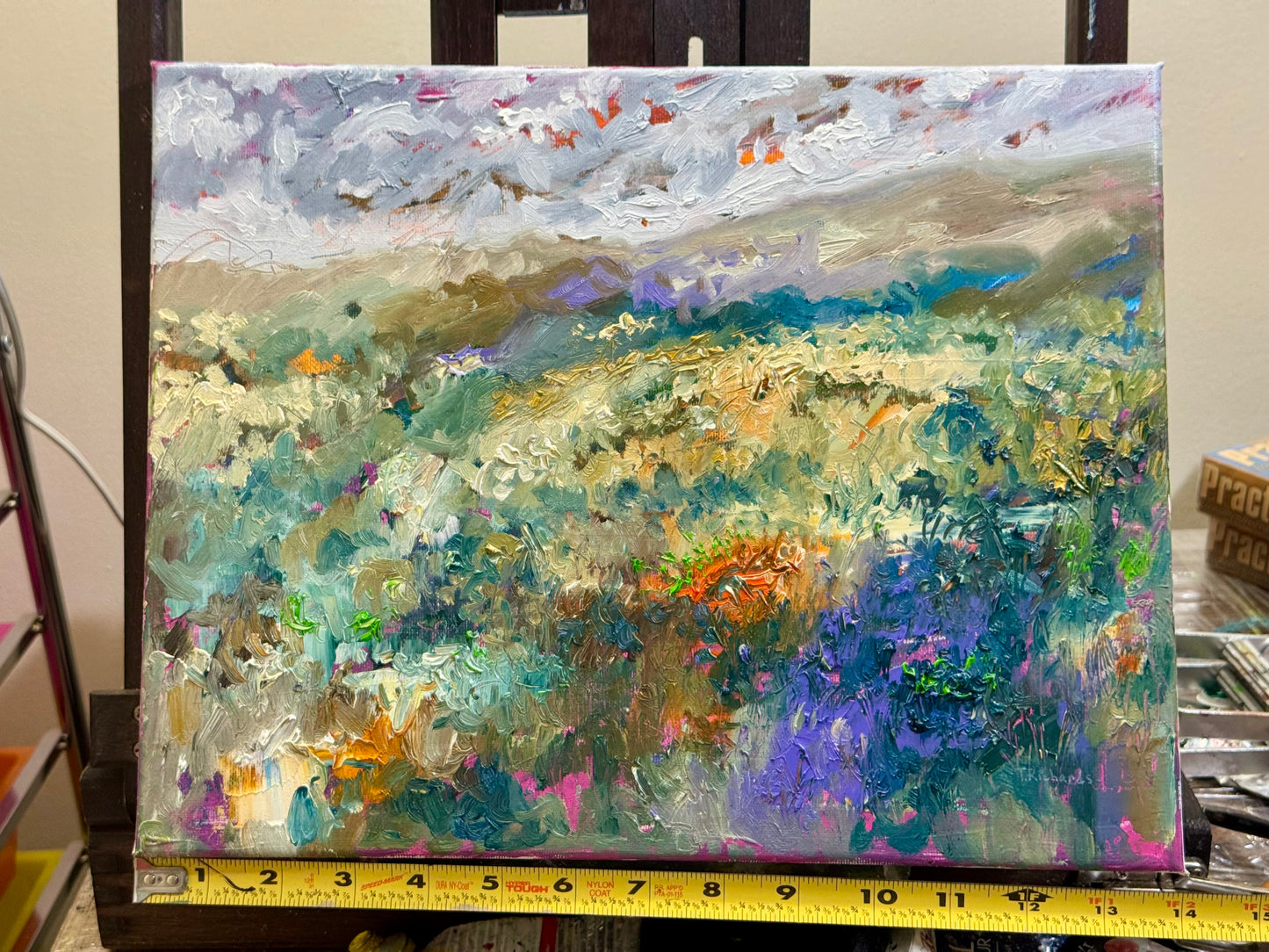 Wildflower Landscape Oil Painting 11x14", Original Art Meadow Floral Art, Textured Moody Nature Scene