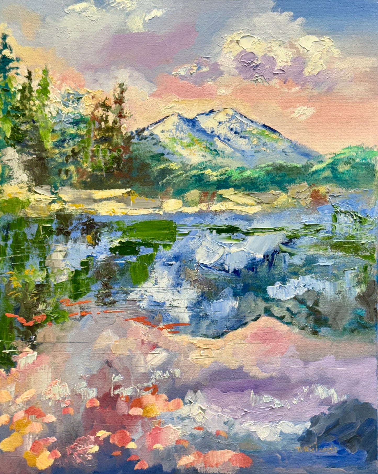 Mount Monadnock, Gilson Pond 16x20" Original Art Oil Painting, Seascape Nature Lake Wall Art, New Hampshire Landscape Artwork