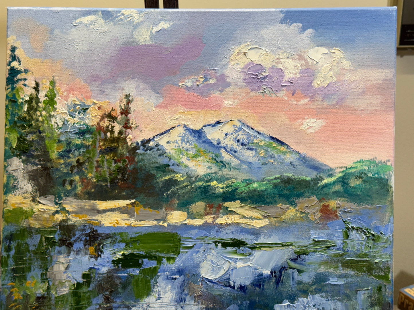 Mount Monadnock, Gilson Pond 16x20" Original Art Oil Painting, Seascape Nature Lake Wall Art, New Hampshire Landscape Artwork
