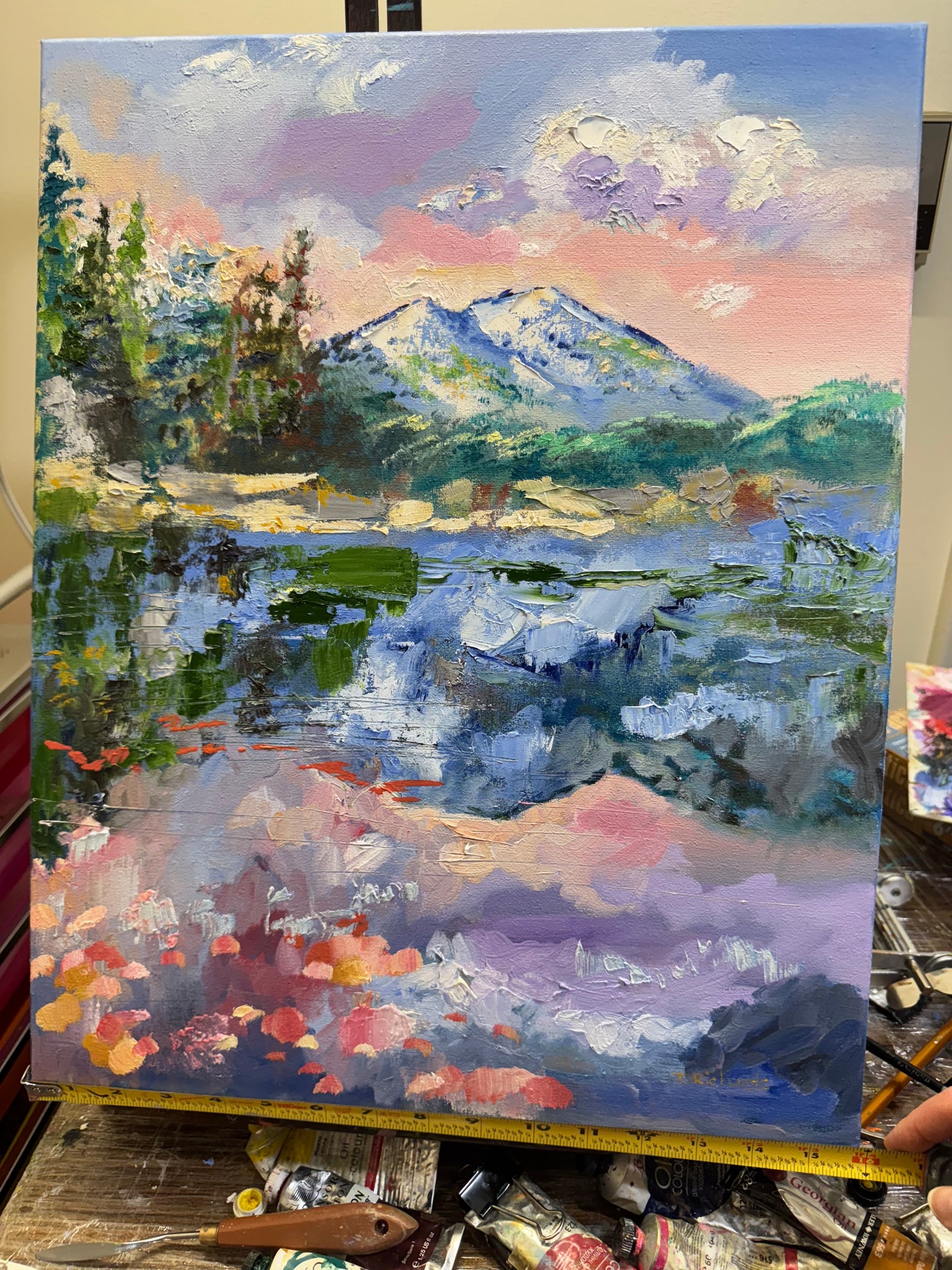 Mount Monadnock, Gilson Pond 16x20" Original Art Oil Painting, Seascape Nature Lake Wall Art, New Hampshire Landscape Artwork