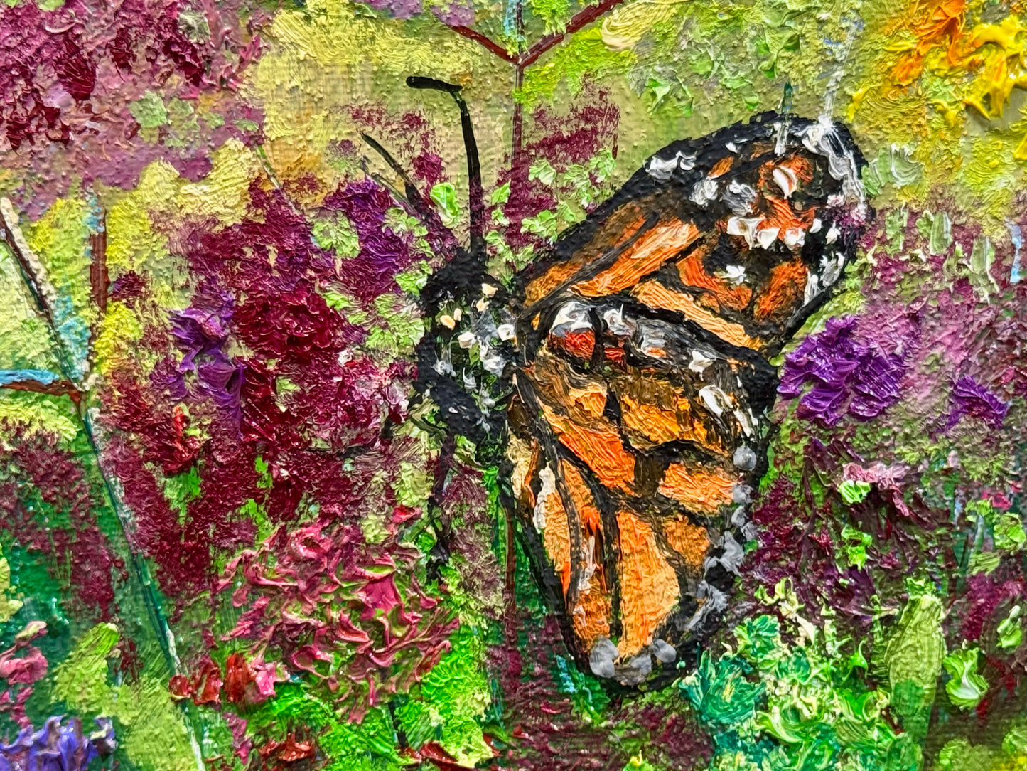 Monarch Butterfly Original Art 12x12", Milkweed Wildflower Field, Landscape Oil Painting, Meadow Floral Wall Art, Textured Nature Artwork