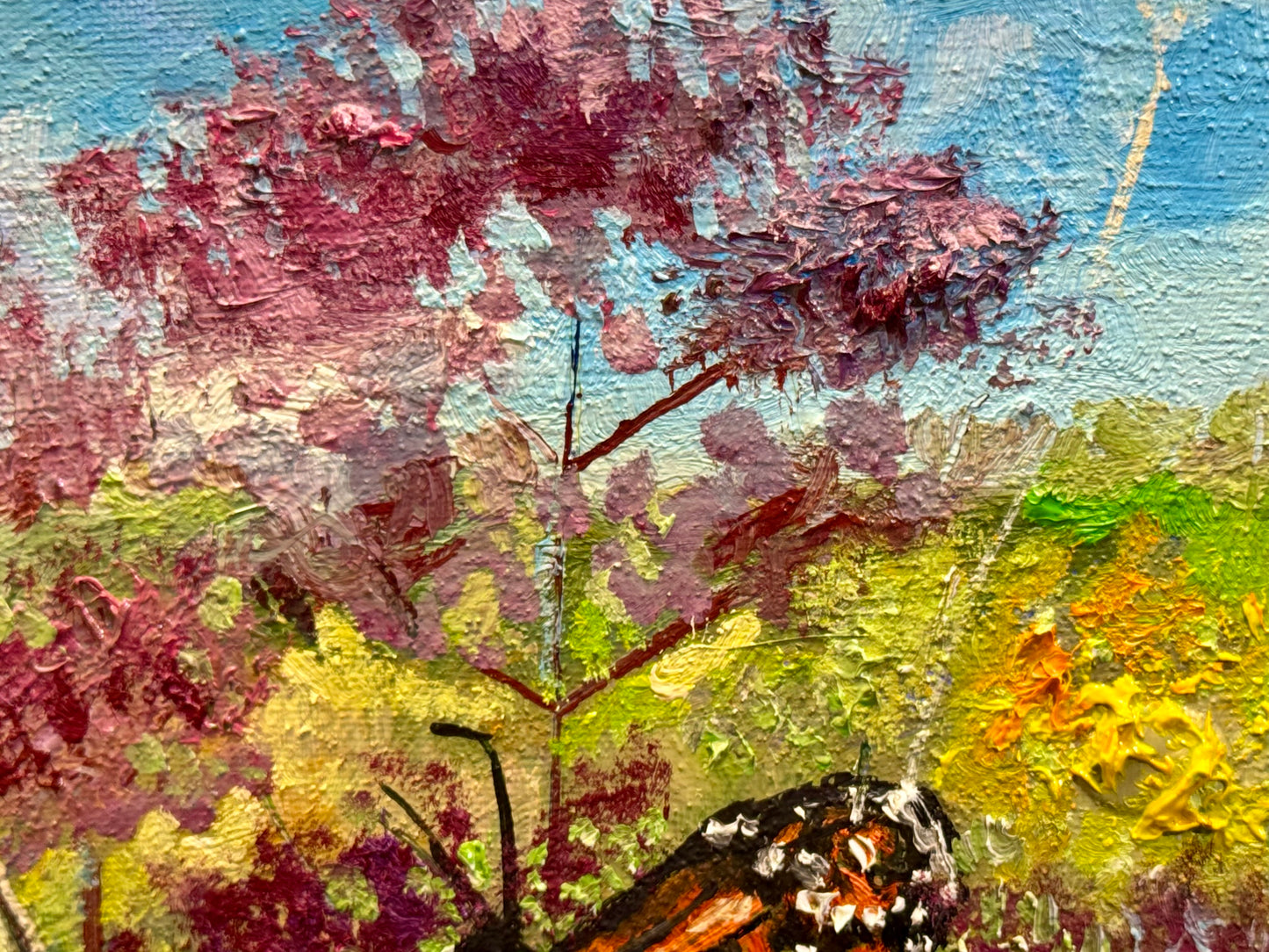 Monarch Butterfly Original Art 12x12", Milkweed Wildflower Field, Landscape Oil Painting, Meadow Floral Wall Art, Textured Nature Artwork