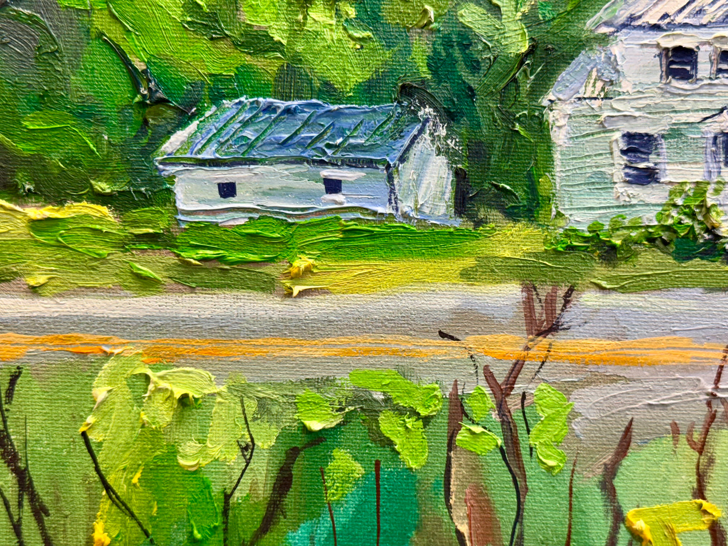 Goffstown Rail Trail Original Art Oil Painting 16x20", Wildflower Landscape, Floral New Hampshire Nature Wall Art on Canvas