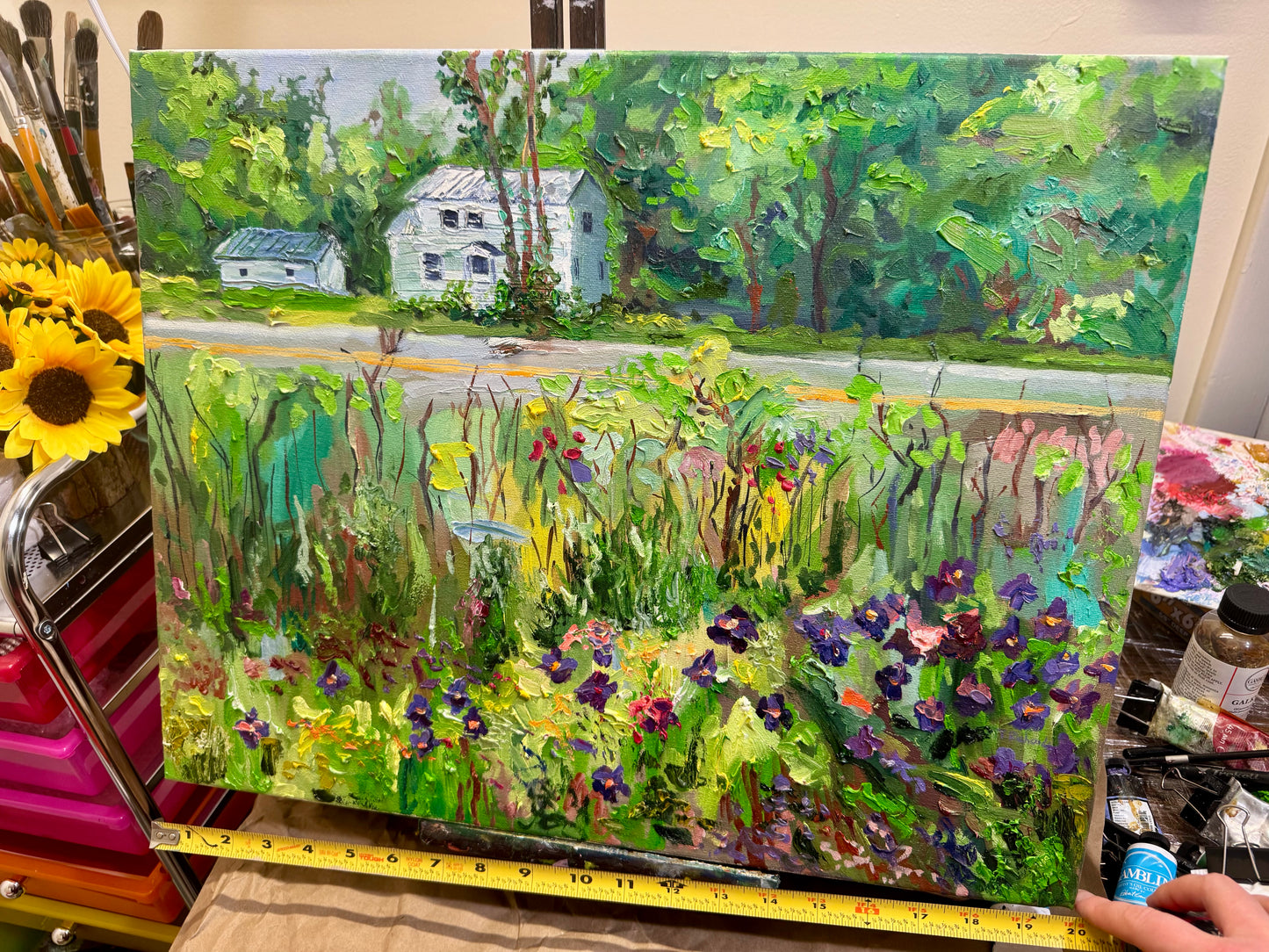 Goffstown Rail Trail Original Art Oil Painting 16x20", Wildflower Landscape, Floral New Hampshire Nature Wall Art on Canvas
