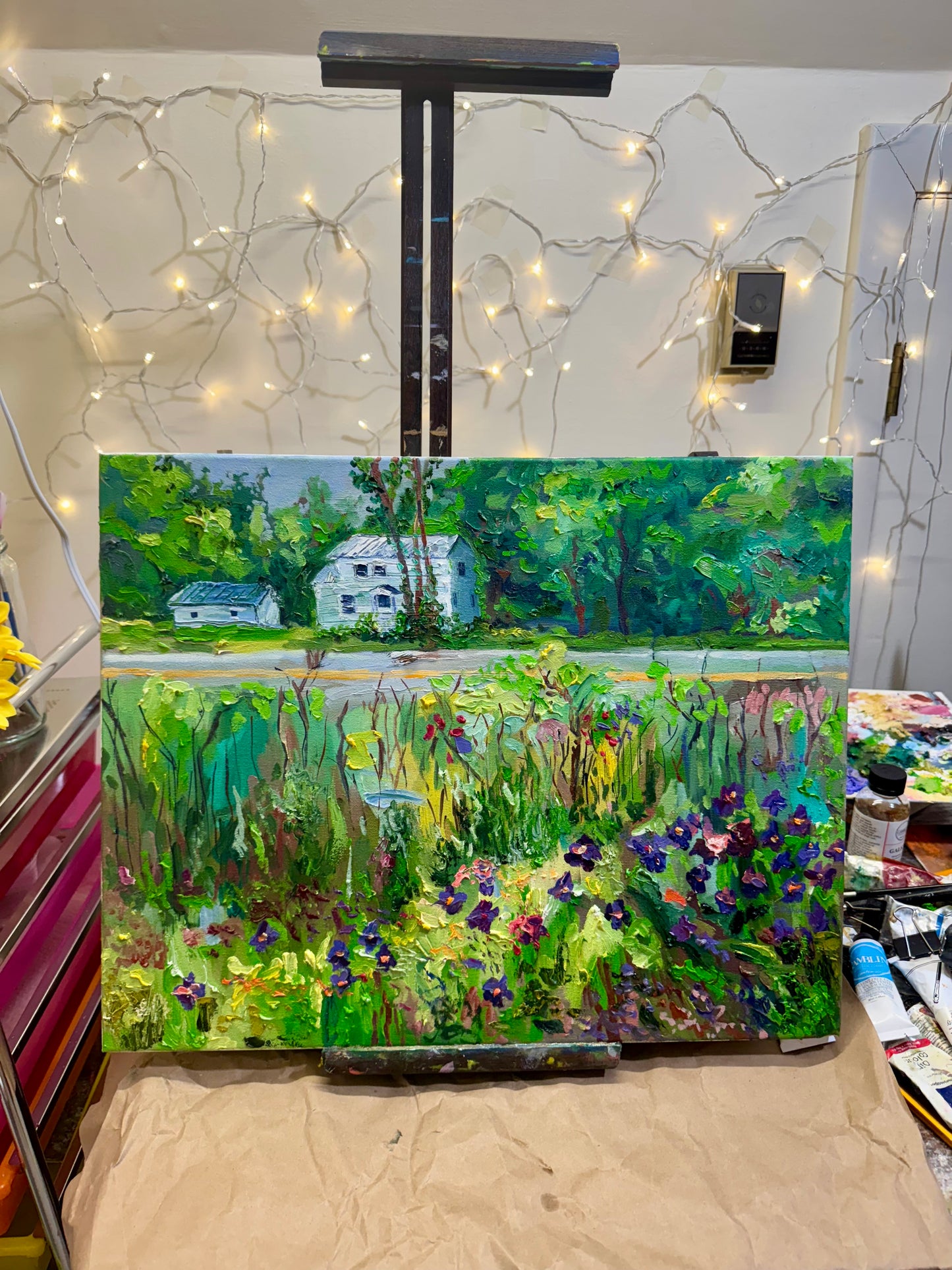 Goffstown Rail Trail Original Art Oil Painting 16x20", Wildflower Landscape, Floral New Hampshire Nature Wall Art on Canvas