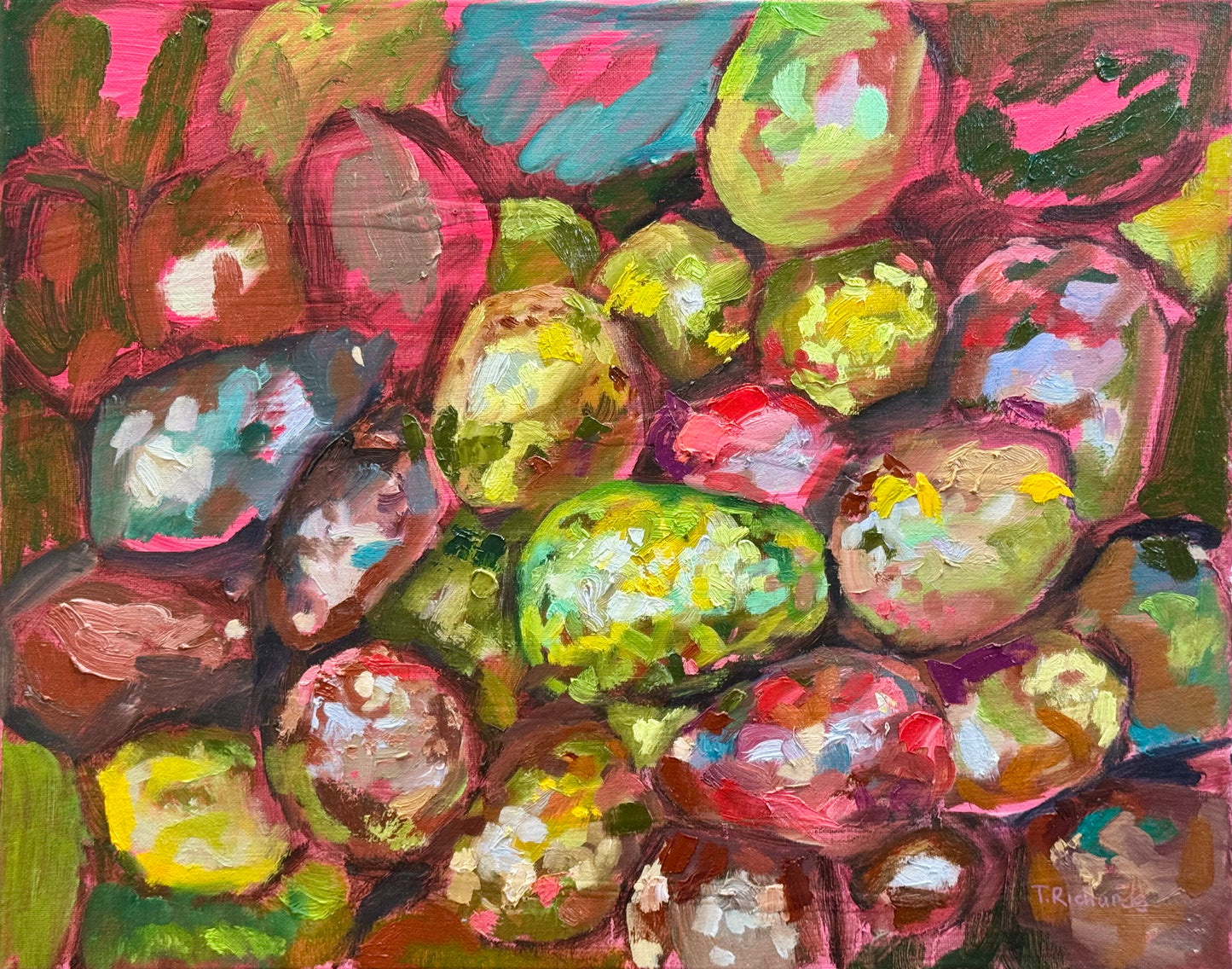 Avocado Original Art Oil Painting 16x20", Still Life Food Wall Art, Abstract Kitchen Textured Artwork