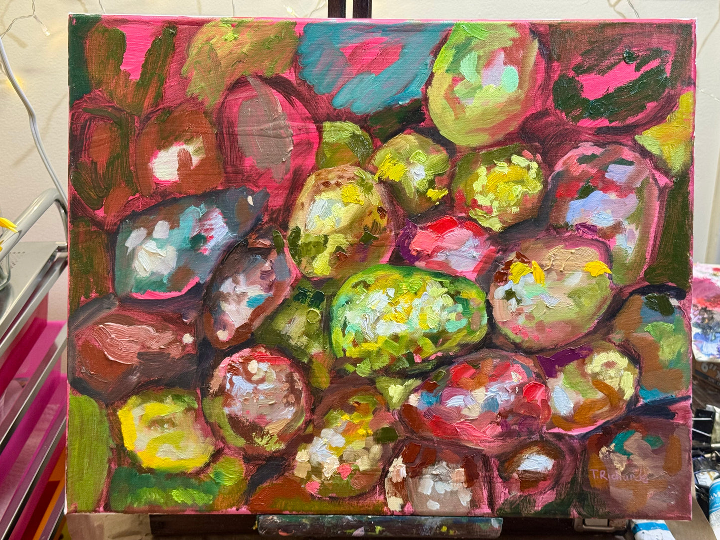 Avocado Original Art Oil Painting 16x20", Still Life Food Wall Art, Abstract Kitchen Textured Artwork