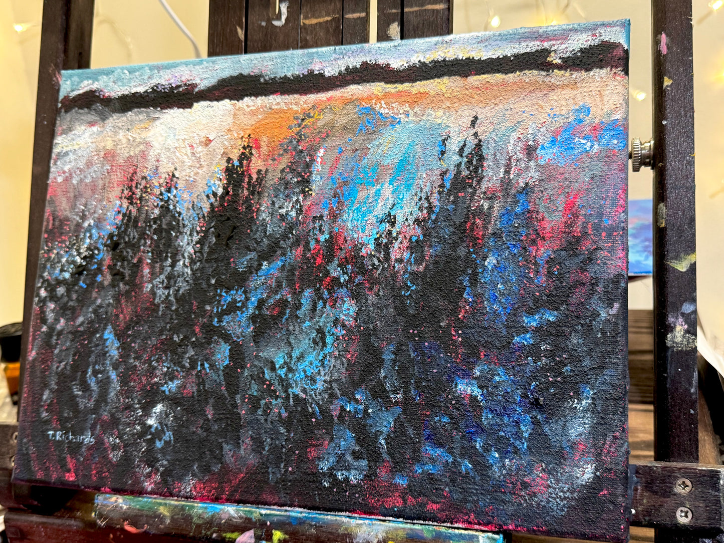 Sunset Meadow Painting, 9x12 Wildflower Landscape Field Original Art, Acrylic Artwork, Handmade Wall Art Nature