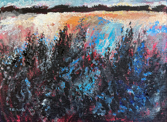 Sunset Meadow Painting, 9x12 Wildflower Landscape Field Original Art, Acrylic Artwork, Handmade Wall Art Nature