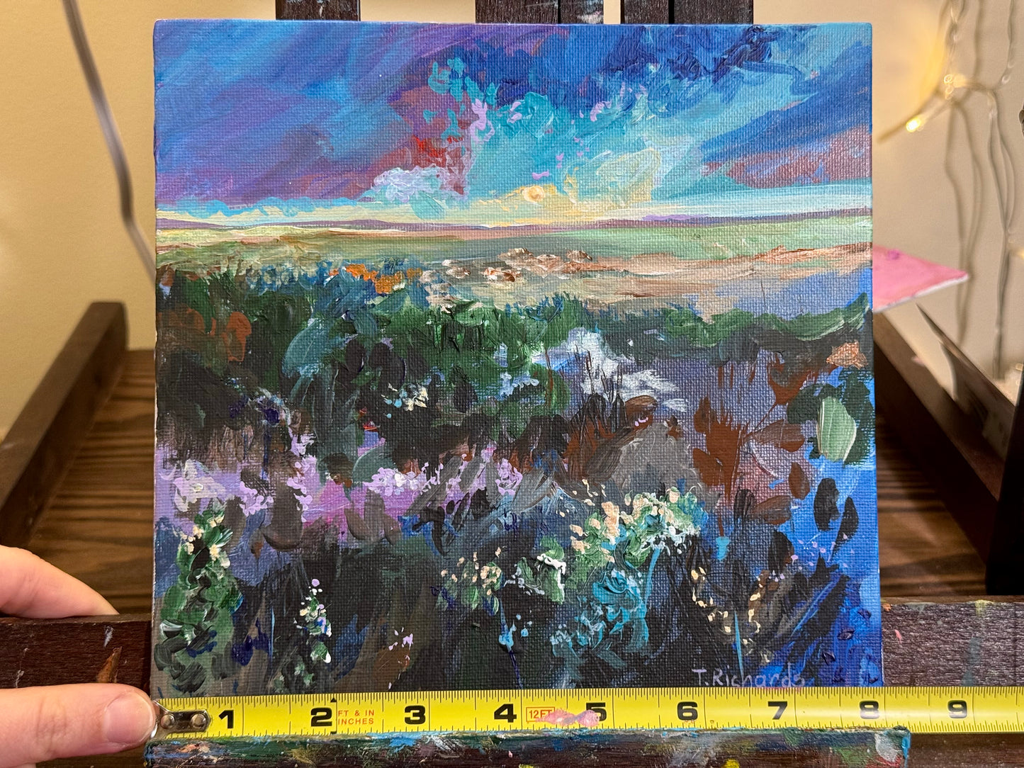 Sunrise Acrylic Painting 8x8, Original Art, Wildflower Field Artwork Landscape, Nature Wall Art