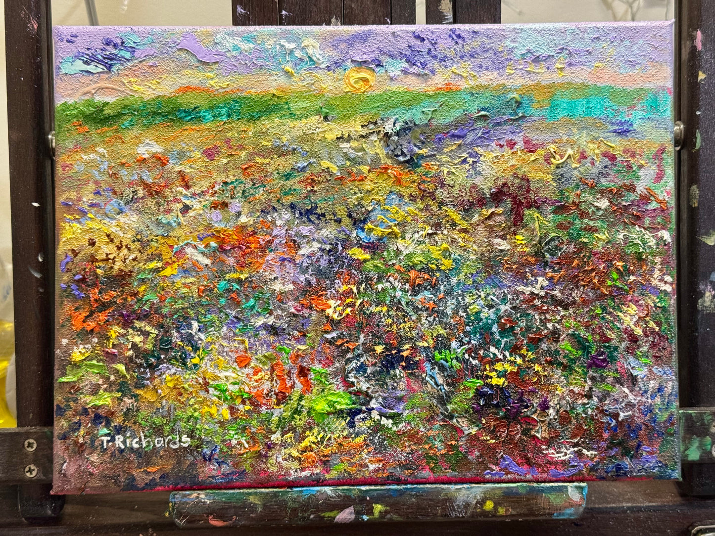 Sunrise Wildflower Landscape Field Original Art, 9x12 Oil Painting Artwork, Handmade Wall Art Nature