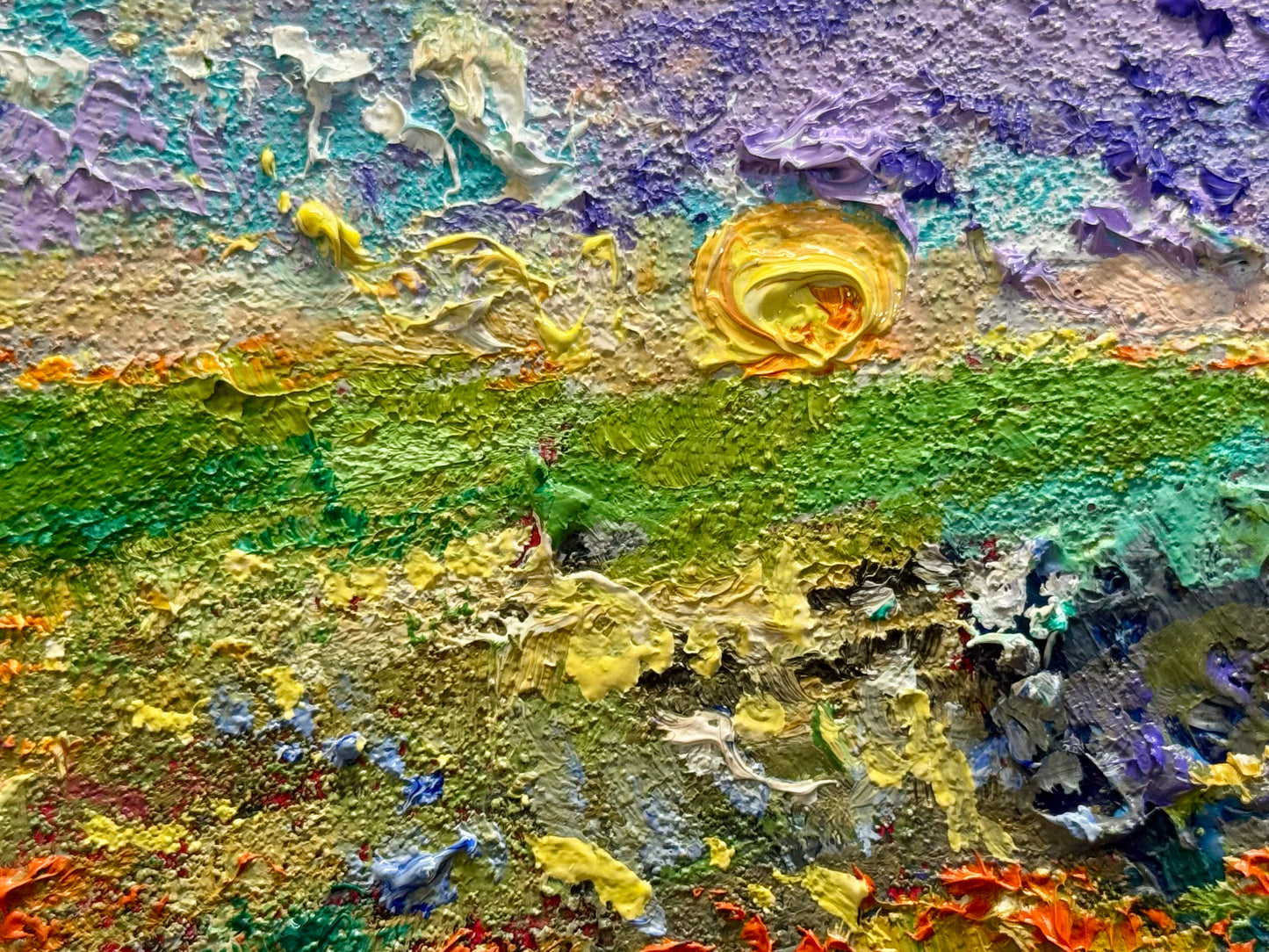 Sunrise Wildflower Landscape Field Original Art, 9x12 Oil Painting Artwork, Handmade Wall Art Nature