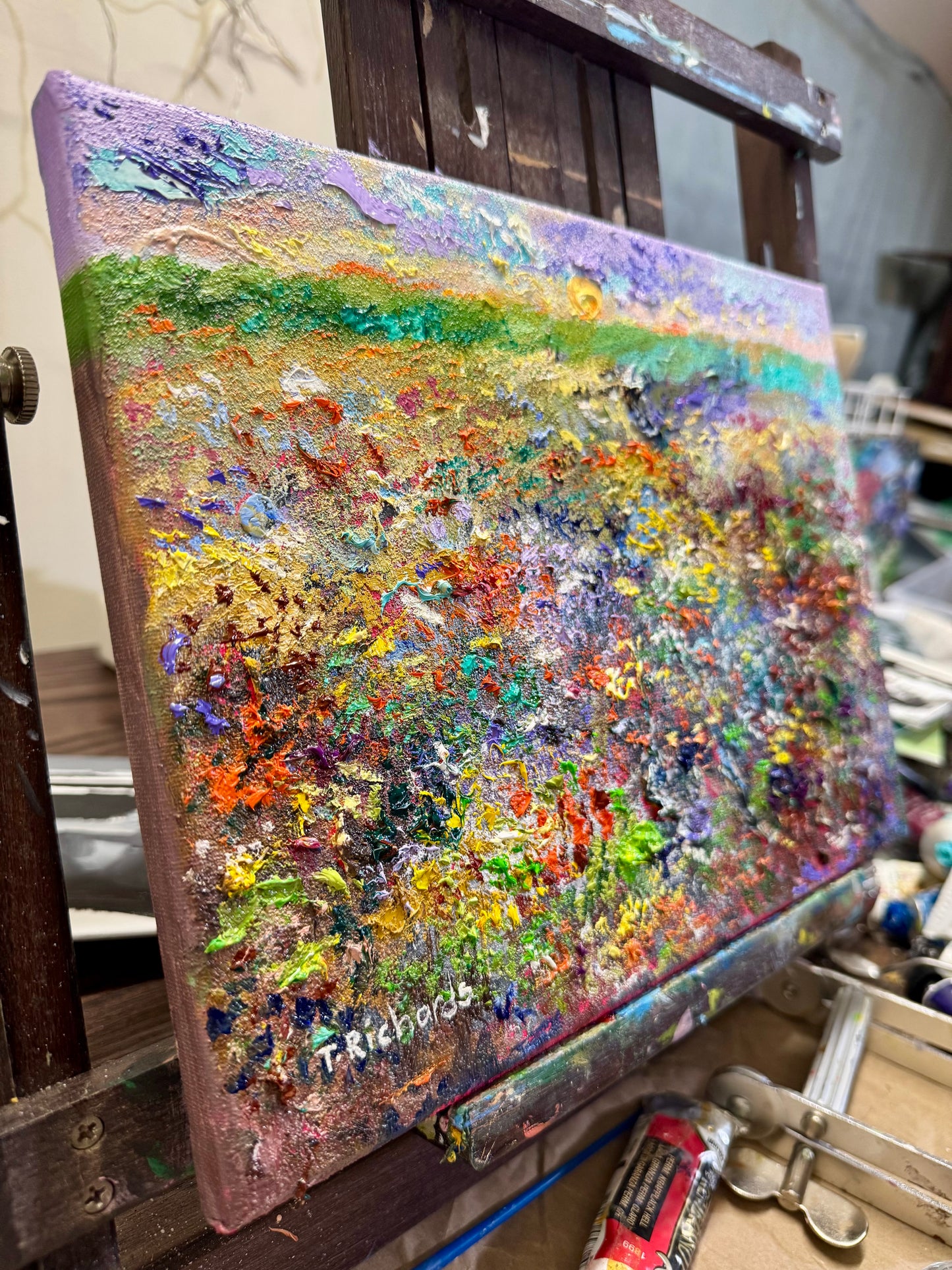 Sunrise Wildflower Landscape Field Original Art, 9x12 Oil Painting Artwork, Handmade Wall Art Nature
