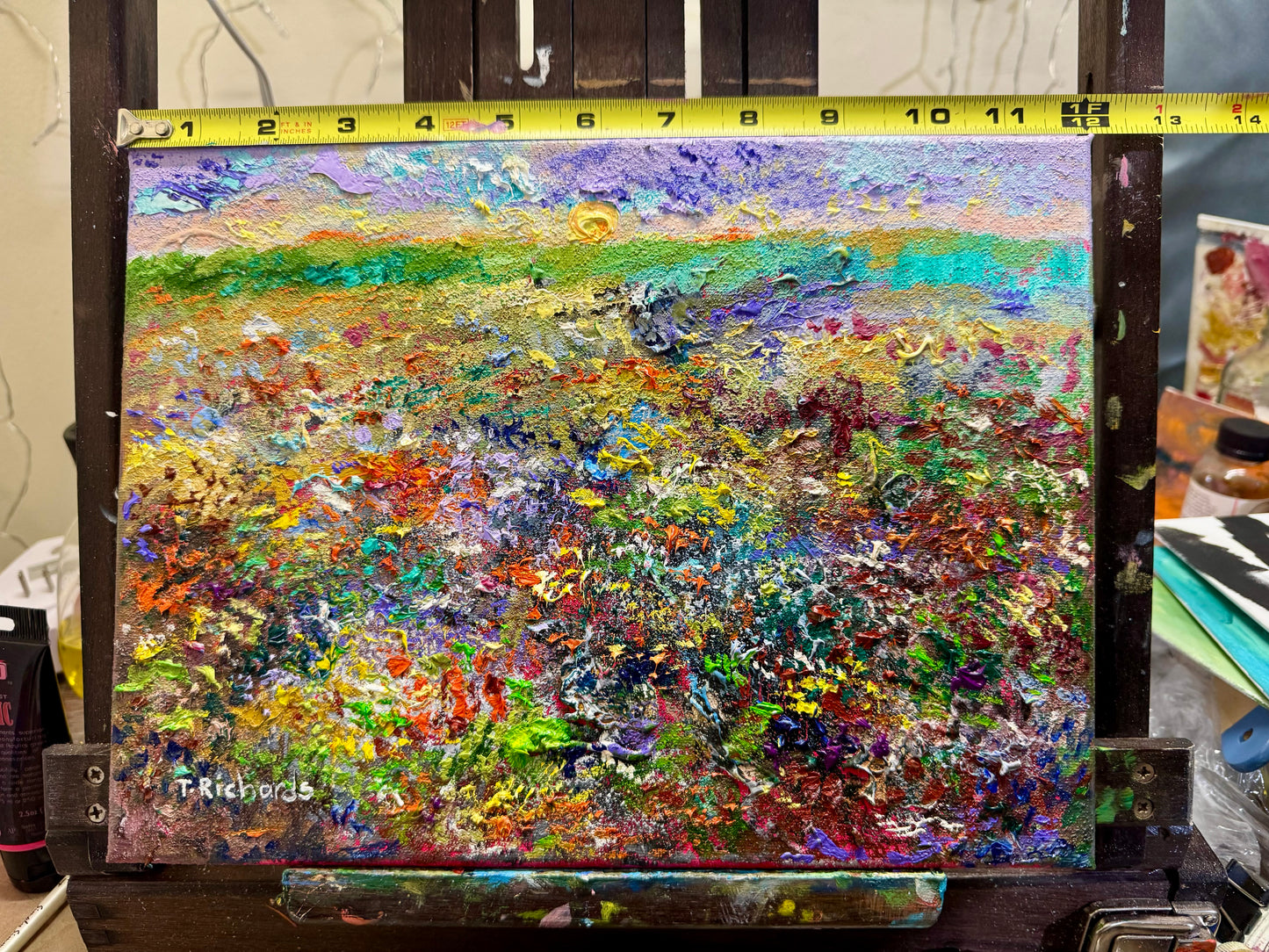 Sunrise Wildflower Landscape Field Original Art, 9x12 Oil Painting Artwork, Handmade Wall Art Nature