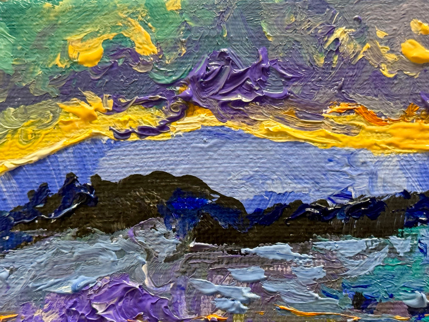 Lavender Sunrise Original Art, 8x8 Wildflower Landscape Field, Oil Painting Nature Meadow Artwork, Textured Wall Art
