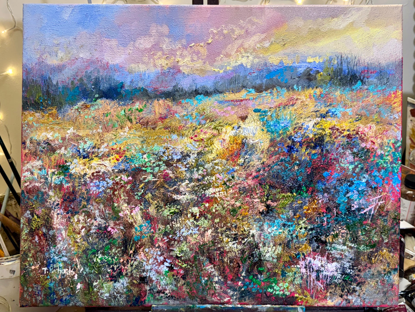 Meadow Oil Painting 16x20", Wildflower Field Landscape