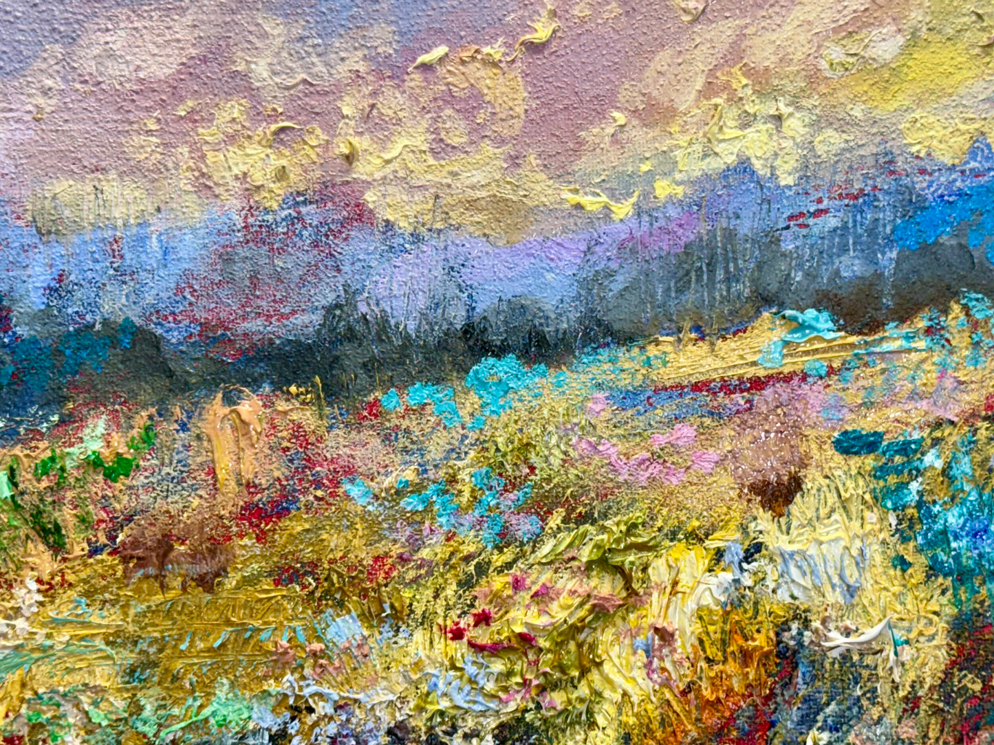 Meadow Oil Painting 16x20", Wildflower Field Landscape