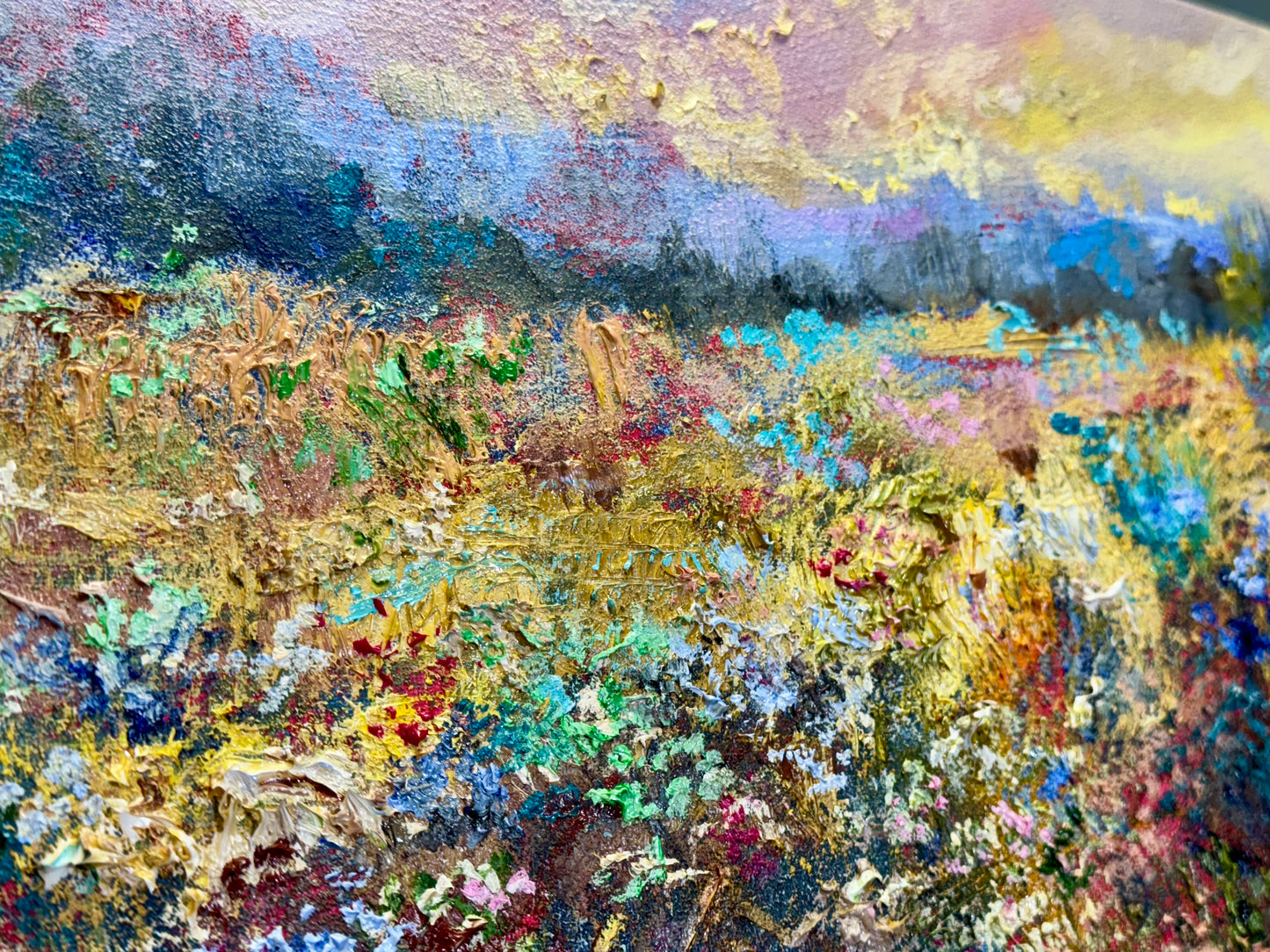 Meadow Oil Painting 16x20", Wildflower Field Landscape