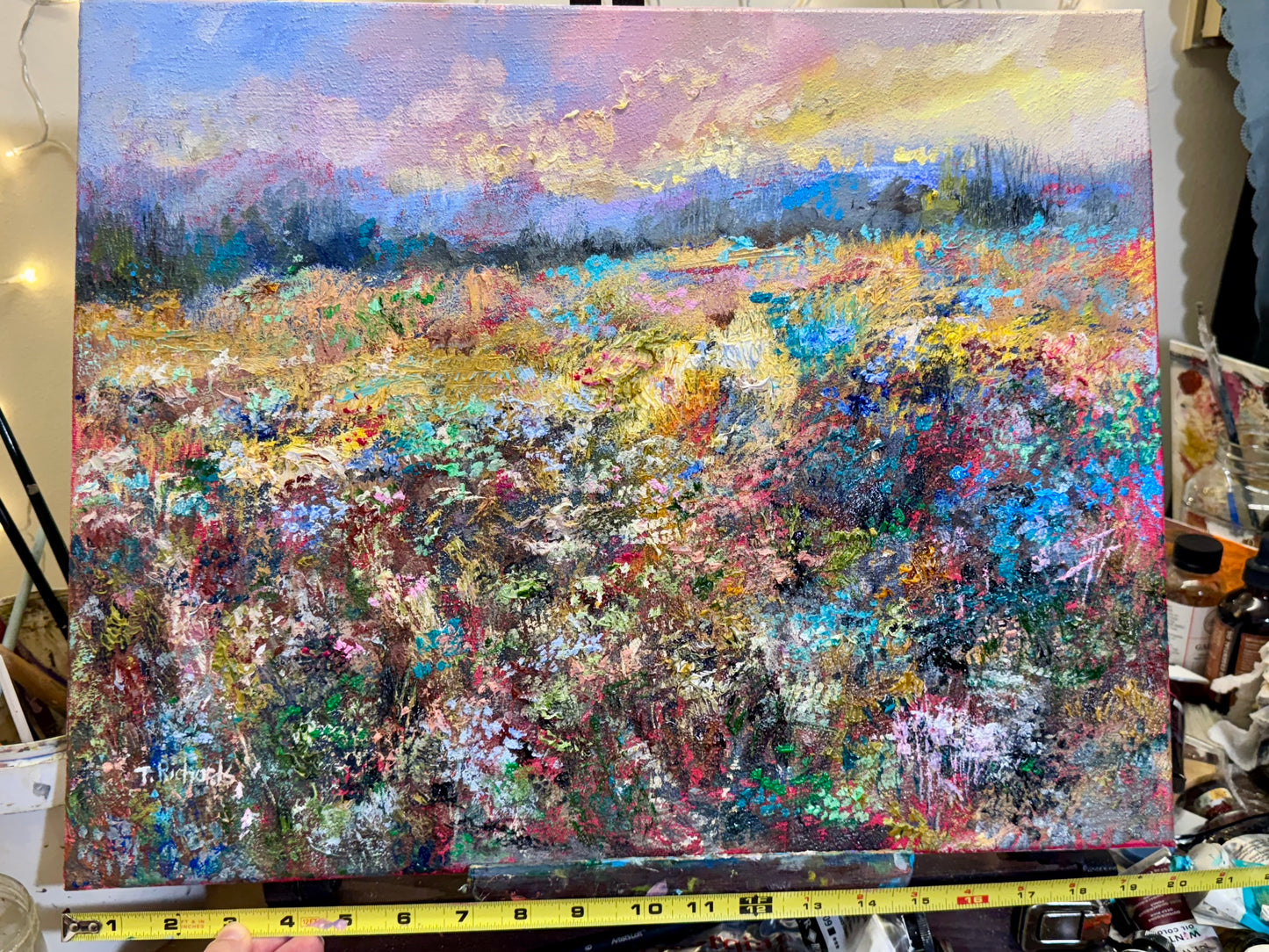 Meadow Oil Painting 16x20", Wildflower Field Landscape