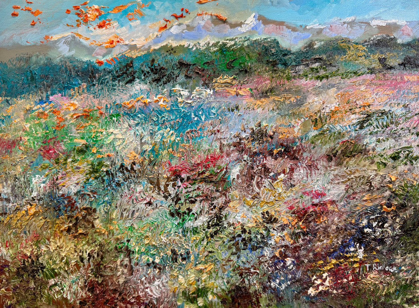 Windflower Forest Oil painting ORIGINAL art 12x16”, Landscape Floral Field