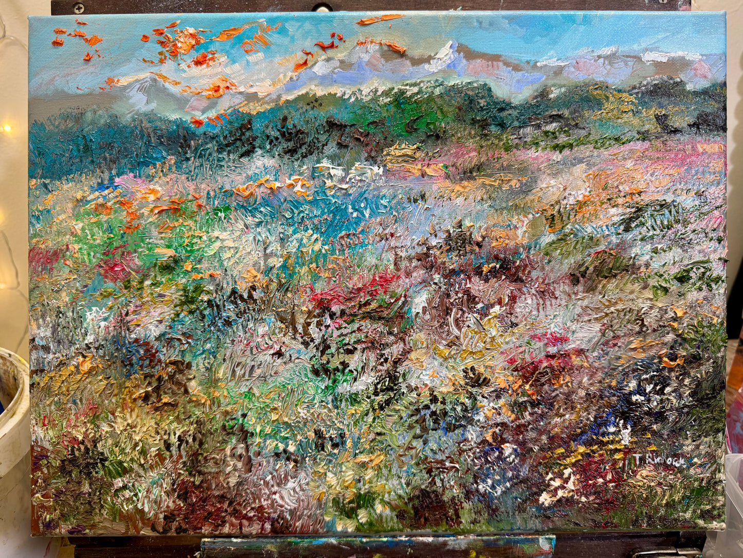 Windflower Forest Oil painting ORIGINAL art 12x16”, Landscape Floral Field