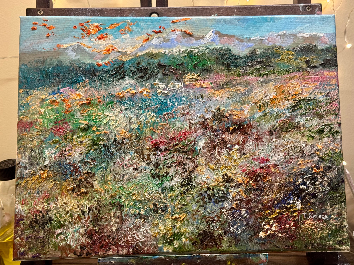 Windflower Forest Oil painting ORIGINAL art 12x16”, Landscape Floral Field