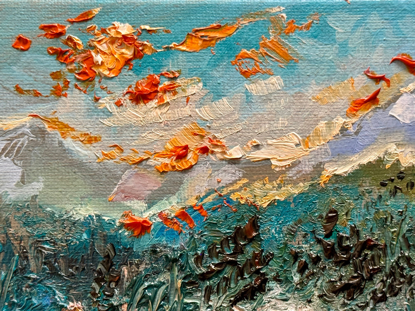 Windflower Forest Oil painting ORIGINAL art 12x16”, Landscape Floral Field