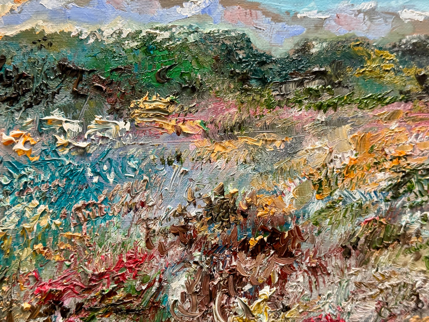 Windflower Forest Oil painting ORIGINAL art 12x16”, Landscape Floral Field