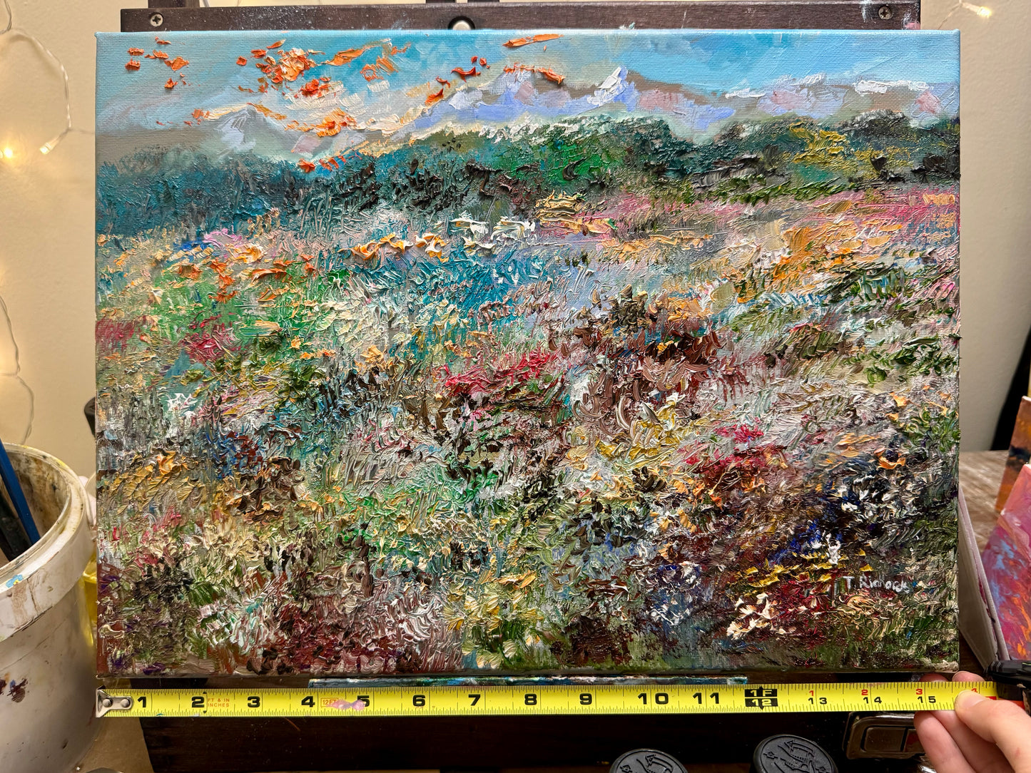 Windflower Forest Oil painting ORIGINAL art 12x16”, Landscape Floral Field
