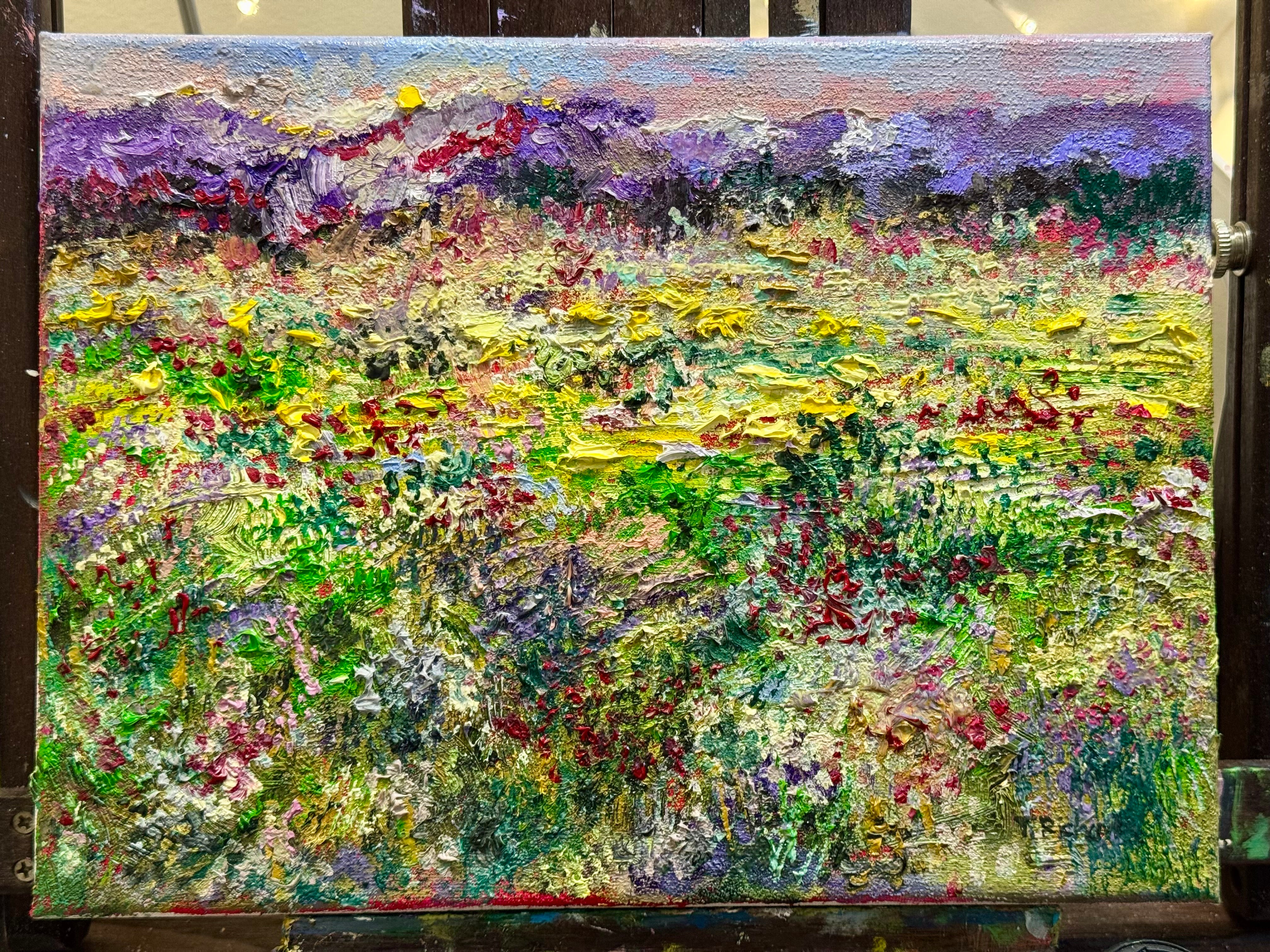 Sunrise Wildflower Oil Painting, 9x12 Landscape Field Original Art