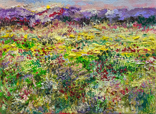Sunrise Wildflower Oil Painting, 9x12 Landscape Field Original Art