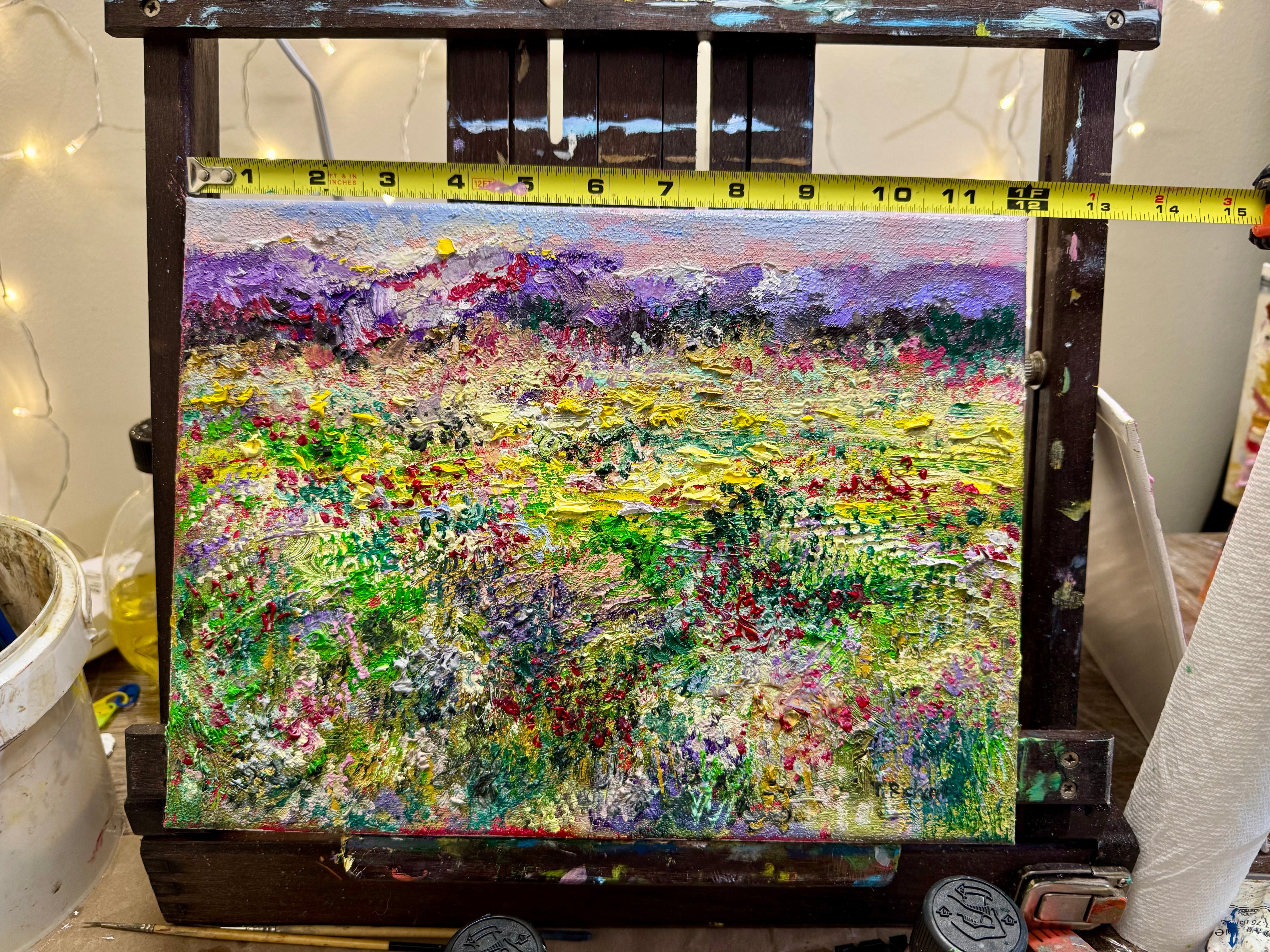 Sunrise Wildflower Oil Painting, 9x12 Landscape Field Original Art
