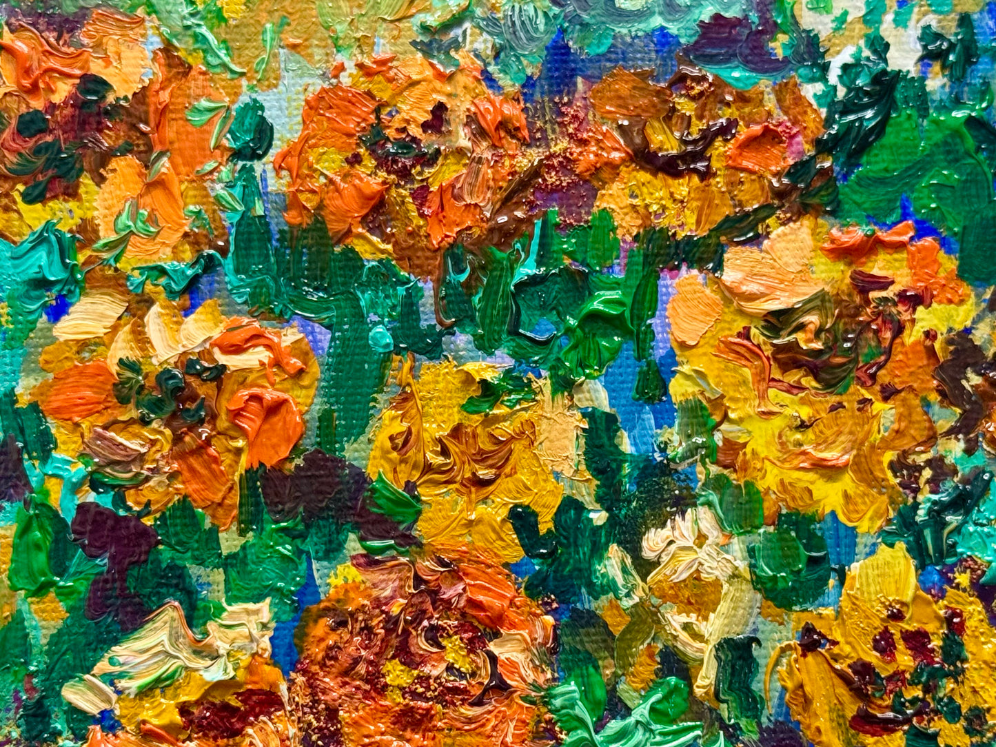 Marigold Field Original Art Oil Painting 8x10, Wildflower Landscape Sunrise
