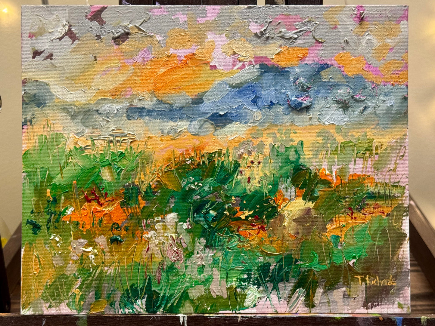 Summer Field Original Art Oil Painting 8x10, Wildflower Landscape