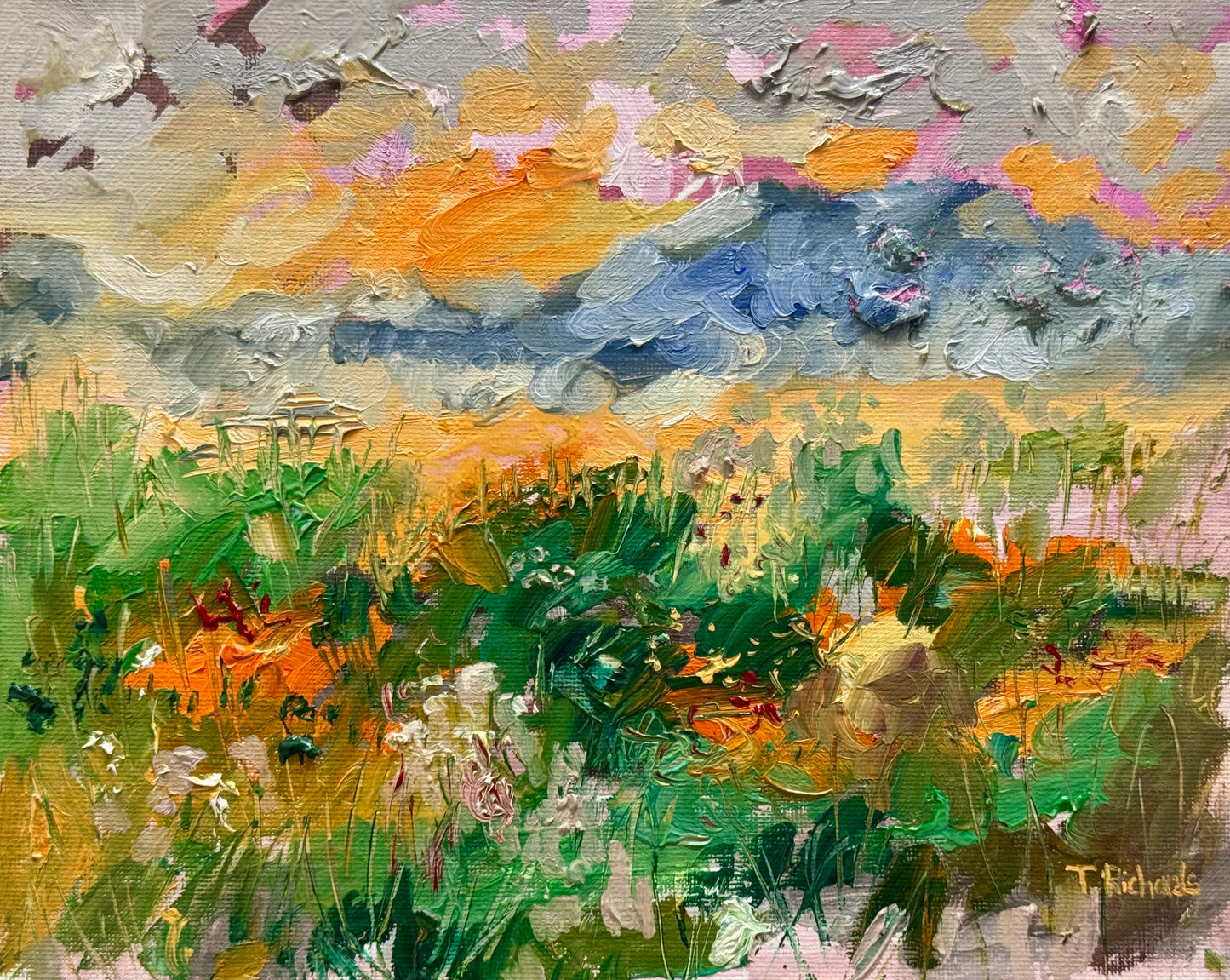 Summer Field Original Art Oil Painting 8x10, Wildflower Landscape